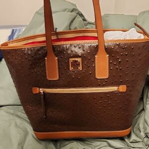 NWT & REG EXOTIC PRINT Bourke Brown Leather Tote Bag Ostrich Print